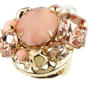 QVC Goldtone Oval Orange Peach Crystal Cluster Stretch Ring